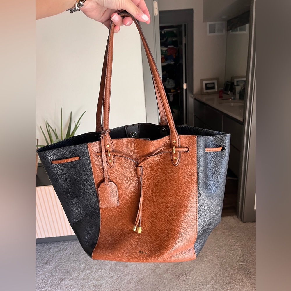 Ralph Lauren Leather Tote in Brown/Black